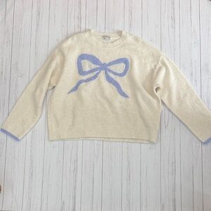 PJ Salvage Cream Crewneck Sweater with Lavender Bow
